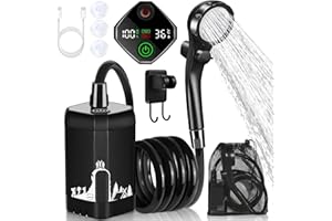 MIAOKE -Ducha portátil para Acampar, 7800 mAh, Ducha eléctrica para Exteriores, Bomba Recargable con Pantalla Digital Inteligente, Cabezal de Ducha con Pantalla Temperatura