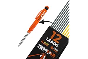 THORVALD 12 Leads Carpentry Pencil - Incl. 8 Grey + 4 Yellow - Strong 2.8 mm Leads for Mechanical Pencils/Wood - Metal - Concrete - Tile