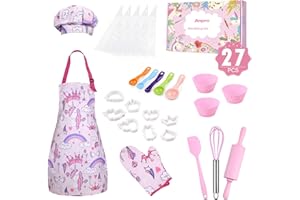 Anpro 27 Pezzi Set da Cucina per Bambini, Unicorno Set di Chef Gioco di Utensili Bambini da Accessori, Cuoco Cappello Utensili da Cucina Mitt, Ideale Regalo di Compleanno e Natale, 3-7 Anni