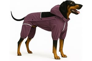 LOVELONGLONG Waterproof Dog Raincoat with Removable Hood – Outdoor Full Body Dog Jacket, Windproof Snowproof Shell Suit – All Season Pet Rain Gear Plum Purple XXL