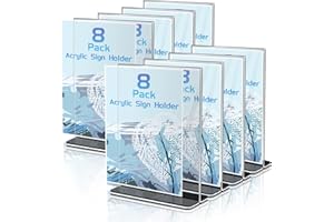 Toowood 8 PCS Double Sided T Shape Clear Acrylic Sign Holder, Table Top Display Stand, Photo Picture Frame, Wedding Menu Holder, Clear Frame for Office Hotel Store Art Display (A5/5.8in x 8.3in)
