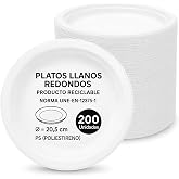 Reusable White Plastic Plates, Flat Round Plastic Plate, Suitable for Hot Food, Extra Resistant Plates, Standard UNE-EN-12875