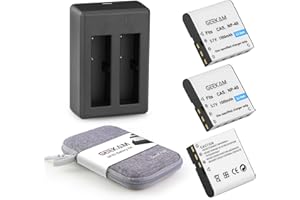 GeeKam NP-40 Baterías Videocámaras, 1500mAh Pilas Recargables (Paquete de 3) con Cargador USB para Digital Camcorders, Cámara Vlogging, Compatible con Casio NP-40 (No con Fuji NP40)