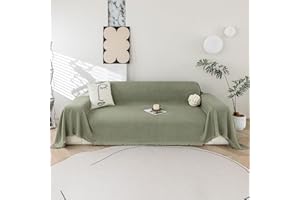 LiveGo Sofa Cover for 3 Seater, Chenille Non-Slip Slipcover for Sofa, All-Season Couch Cover for Dogs, Sofa Loveseat Covers Futon Cover L Shaped Sofa Cover with Tassel (BH Green, 180 * 380cm)