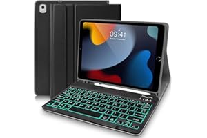 TITITINITA iPad 10.2 Keyboard Case for iPad 9th Generation (2021)/8th Gen(2020)/ 7th Gen(2019), 7 Color Backlit UK Layout Keyboard, Detachable Bluetooth Keyboard with Pencil Holder for ipad Pro 10.5/Air 3 -Black