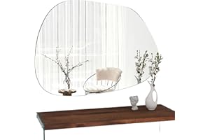 ‎GOZOS Gozos Moderner Xabia Asymmetrisch Spiegel - Wandspiegel mit 2,2 cm hölzerner Unterseite und inklusive Montagematerial - Maße 90 x 70 - Asymmetrischer Spiegel ideal als Dekorationsobjekt