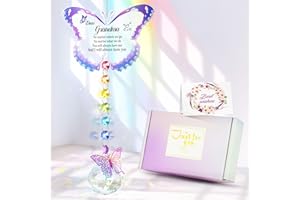 YIBONIKA Grandma Birthday Gifts, Butterfly Crystal Suncatcher Unique Gifts with Card and Box, Grandma Birthday Mothers Day Christmas Presents from Grandchildren