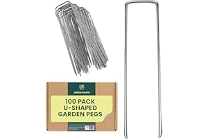 Green Haven Garden Pegs - Pack of 100 Heavy Duty Galvanised Garden Stakes, U-Shaped Weed Membrane Pegs, Galvanised Metal Stakes for Netting, Artificial Grass, Landscaping & Weed Barrier Fabric