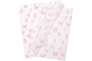 HEEKCAA 60Pcs Papier de soie papillon, Papier de soie d'emballage doré en vrac pour l'emballage de mariage, Noël, fête d'anniversaire, décorations de cadeaux DIY (Rose, 50x35cm)