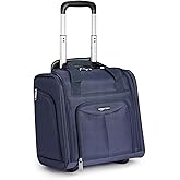 Amazon Basics Underseat Travel Luggage/Suitcase with Telescopic Handle and 2 in-line Skate Wheels - 35.5 cm, Navy Blue