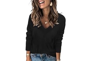 Cuptacc Pull Femme à Manches Longues en Tricot 2024 Sweat Blouse Col V avec Coton Chemisier Top Léger