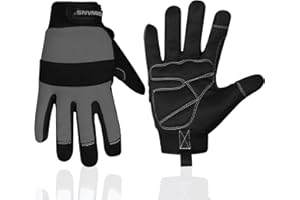 SAWANS Gants de travail de sécurité pour homme et femme - Construction mécanique - Souple - Protection de paume rembourrée - Écran tactile - Respirants - Multifonctions (Noir/Gris, L)
