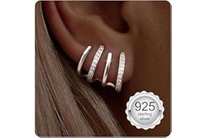 Adramata Boucles d'Oreilles Argent 925 pour Femme Plaquée Or 14 Carats Double Creoles Or/Argent 4 Broches Wrap Boucles d'Oreilles Piercings Oreille Helix Tragus Piercing Bijoux