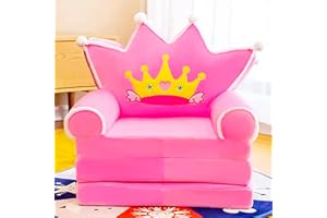 ALSWIG Three Layers of Folding Kids Sofa/Children Sofa/Lazy Sofa/Armchair Flip Open Plush Foldable Mini Sofa Softtoy Cute Cartoon Design Baby Seat Couch (Not Cover!with Liner Filler) (Pink Ball Crown)