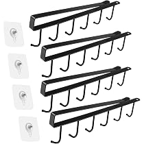 FL HUA 12 Ganci Per Tazze Sotto Mensola In Metallo Nero - Set Con 8 Ganci Singoli E 4 Doppi + 26 Viti, Calibro 29mm Per Appendere Tazze, Utensili, Cappotti E Cravatte In Cucina E Soggiorno - 4