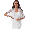 CHICTRY See Through Sequin Mesh Wrap Cover Up Fringed Evening Cape Shawl Wrap For Women