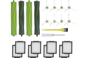 Jajadeal Ricambi per iRobot Roomba i7 i7+ / i7 Plus E5 E6 E7 Serie Robot Aspirapolvere, Kit di Accessori 4 Spazzole in Gomma, 8 Filtri HEPA, 8 Spazzole Laterali, 1 Strumenti di Pulizia, 1 Cacciavite