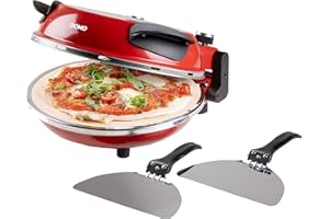 DOMO DO9284PZ Pizzaofen 'My Express Pizza' - Backzeit 3–5 Minuten - Mit Keramikstein - 1200 W - Rot