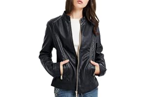 BELLIVERA Giacca Corta da Donna in Pelle PU, Giacca Tasche con Cerniera, Giacca in Pelle PU per l'autunno e l'inverno