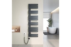 Heilmetz Toallero electrico baño 1385x400mm 600W, radiador toallero electrico con termostato Elemento Calefactor y función de Temporizador（Antracita）
