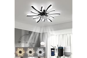 LJX Lustre Ventilateur de Plafond 78cm Luminaire Ventilateur Plafonnier Compatible avec Alexa Minuterie Silencieux 6 Vitesses Réversible pour Chambre Salon, Noir