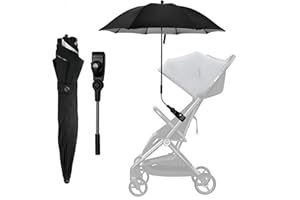 FINEVERNEK Ombrelle Poussette Universelle, Ombrelle pour Poussette Anti UV 50+, Parasol Poussette Bébé Universelle Diamètre 73 cm, Parasol pour Poussette Universelle pour Poussette et Buggy, Noir