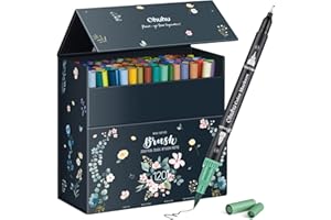 Ohuhu 120 Colours Colouring Pens, Dual Tip Felt Tip Pens with Fineliner Art Markers Set for Adults Colouring Book Drawing Calligraphy Sketching Journal, Art Gift, Maui - Black