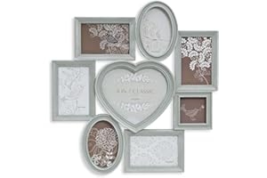 levandeo ramka na zdjęcia 96135 z sercem szaro-biała wytarta na 8 zdjęć - styl dworkowy shabby chic, galeria zdjęć, kolaż zdjęć, galeria zdjęć