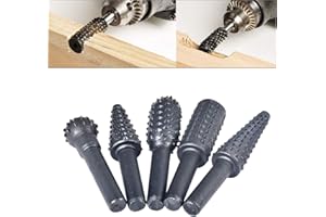 HOHXEN 5pcs 45#Steel Rotary Burr Set with 1/4'' Round Shank(6.35mm) for Fine Carving&Fine Polishing for Metal&Non-Metal(Marble,Jade,Bone etc.)