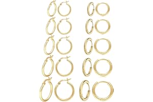 Senteria 10 paia orecchini rotondi a cerchio, per donne e uomini, ragazze, leggeri, in acciaio inox, per cartilagine, ipoallergenici, 8-16 mm