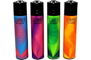 Zactly - Set of 4 Clipper Lighters, Various Assorted Designs, Regular Size Slogan Herb Leaf Weed Leaves Gas Refillable Flint Lighter (Mix Color Nebula)