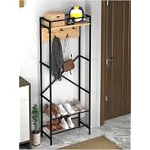 miyuhome Metal Portmanto Raflı Elbise Askılığı Vestiyer Ayakkabılık Modern 3 Raflı Askılı Portmanto Safir meşe