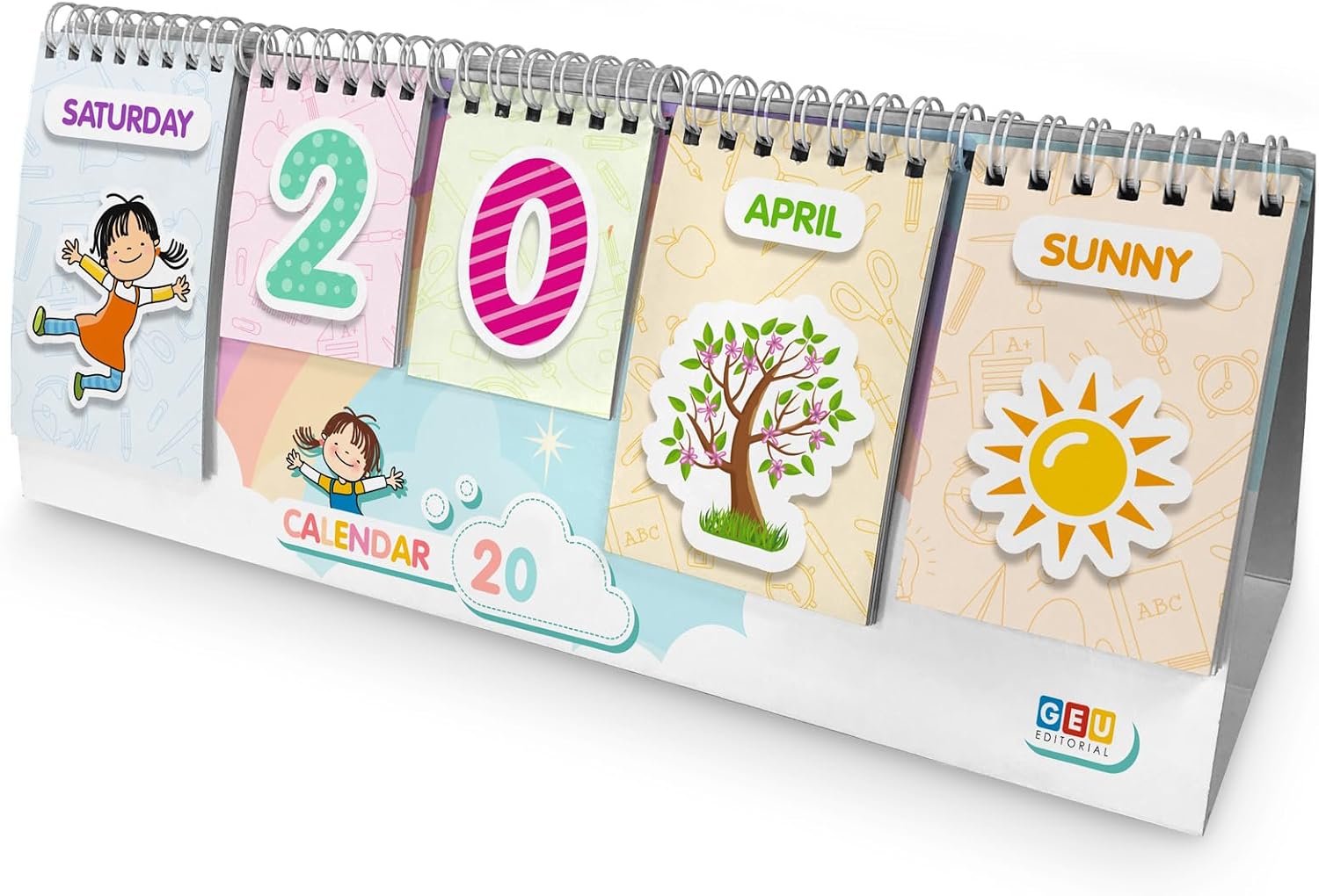 Calendario Niños Montessori | Calendario Semanal Infantil | Calendario Infantil Educativo Editorial GEU (Inglés)