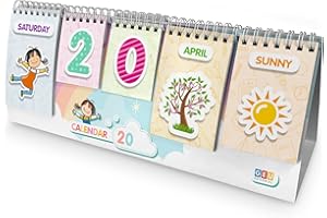 EDITORIAL GEU Calendrier pour Enfant | Jeux Educatif Amusant et Intemporel | Permet d'apprendre les jours et les mois et saisons et temps Onglets combinables avec illustrations (Anglais)