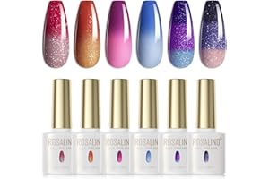 ROSALIND Smalto Semipermanente Termico Camaleonte 6Pcs Smalto per Unghie Glitter Camaleonte Set UV LED Gel Nail Polish Smalto Termico Cambia Colore 6 ml