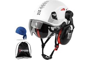 ‎HEARMOR HEARMOR 3-in-1 Schutzhelm mit Gehörschutz und Visier, EN 397 zertifizierter Arbeitshelm für Forst-, BAU- und Kletterarbeiten, inklusive tragbarer Tasche und kühlender Helmeinlage