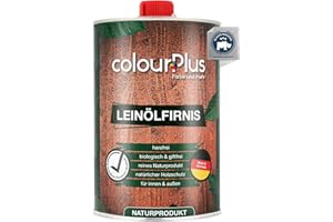 COLOURPLUS FARBE UND MEHR colourPlus® huile de lin biologique (1 litre, satiné) HUILE protectrice pour bois d'intérieur et d'extérieur - huile soignante pour bois à l'extérieur