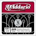 D'Addario PL009-5 Pack de 5 Cordes seules en acier pur pour guitare Calibre .009