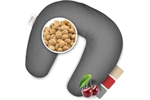 smøla Kirschkernkissen Nacken für Mikrowelle I 27x25cm Nackenhörnchen zum erwärmen I Wärmekissen 100% Baumwolle I 500g Kirschkerne I Nackenkissen, Natürliche Wärmflasche, Edelgrau