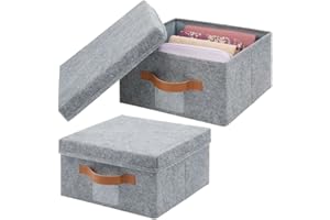 ‎MDESIGN mDesign 2er-Set Aufbewahrungsbox für den Schrank, das Schlafzimmer usw. – große Ordnungsbox mit Deckel aus Kunstfaser – Schrank Organizer für Kleidung und andere Accessoires – grau