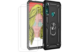 JOYTAG Hülle für Huawei P Smart Z Hülle，handyHülle+ Gehärtetes Glas Schutzfolie [2 Stück] Silikon TPU 360 Grad Drehring aus Halter magnetisch Autotelefon case-Schwarz