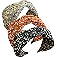 3PCS Headbands for Women's Hair Boho Wrap Tie Fashion Hairbands Elastic Twist Hair Scarf Pretty Bow Tie Hair Bands Wide Alice Hair Bands for Women Uk and Girls (WideFlower)
