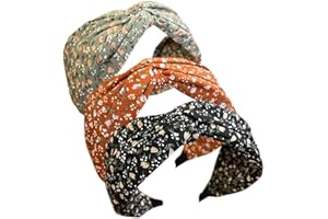 HUANMAYE 3PCS Headbands for Women's Hair Boho Wrap Tie Fashion Hairbands Elastic Twist Hair Scarf Pretty Bow Tie Hair Bands Wide Alice Hair Bands for Women Uk and Girls (WideFlower)