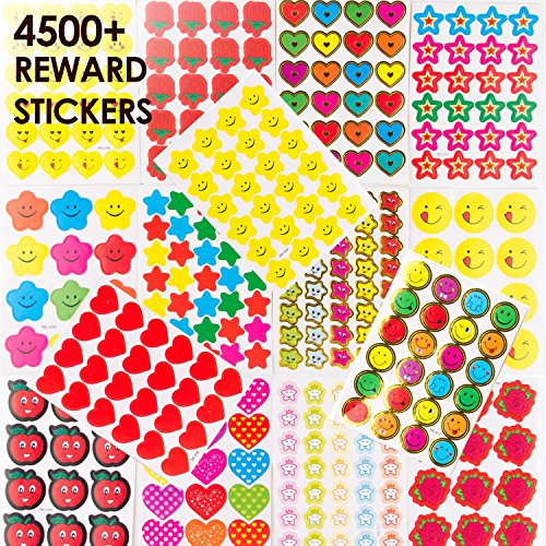 Preisvergleich Produktbild BEYUMI Aufkleber 200 Blätter (4500+ Count) Emoji Stern Apfel Herzform Motivationsaufkleber Belohnungs-Aufkleber für Kinder die Schule Für Party Favors, Geschenk, Klassenbelohnungen