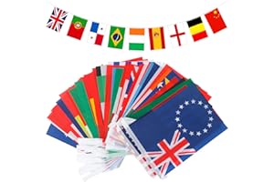 G2PLUS 50 Drapeaux du Monde,13M Fanion Bannière,avec 50 Différents Drapeaux Nationaux,pour Bar,Clubs Sportifs,Événements Internationaux Célébration Décorations (21x14CM)
