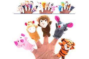 BETTERLINE 20-Piece Finger Puppets Set - Cloth Puppets with 14 Animals and 6 People Family Members - Fits Adults and Children Fingers