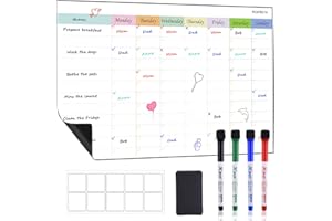 POPRUN Magnetic Weekly Family Planner Whiteboard Calendar for Fridge, Chore Chart for Kids and Family, Chores Board, Dry Wipe Clean Weekly Menu Memo Board, To Do List Board Monday to Sunday, 43 x 28cm