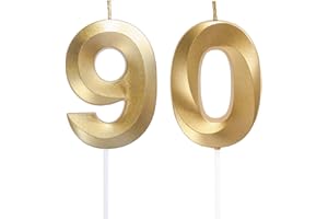 QIKAARA Geburtstagskerzen Zahlen 90, Gold Geburtstag Kerzen, 3D Tortendeko, Geburtstagskerze Kuchendeko für Geburtstag Party, Hochzeiten, Firmenfeiern, Jubiläen kuchen Dekoration, Birthday Candle Nummer 90