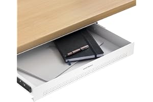 Desktronic Cassetto da scrivania – Organizzatore nascosto sotto scrivania in metallo, facile da installare, salvaspazio e capiente, ideale per ufficio o toeletta, struttura resistente.