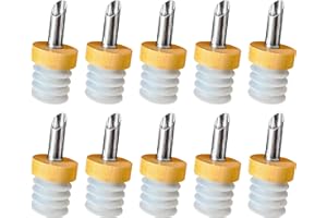 Layba Lot de 10 becs verseurs en bois et acier inoxydable - Bec verseur pour huile et spiritueux - Doseur pour vinaigre et huile